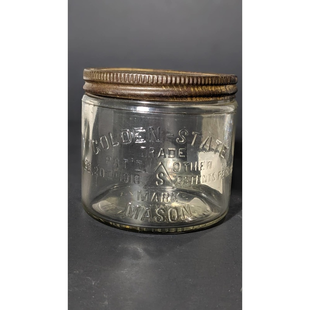 Antique Golden State Mason Jar With 2 Lids